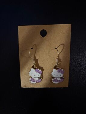 Hello Kitty Gold-Tone Earrings with Purple Accents